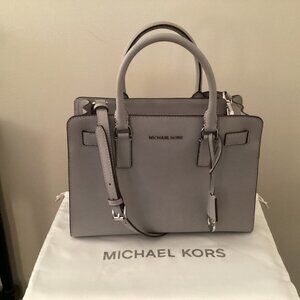 Michael Kors Dillon Saffiano Leather Gray Satchel Crossbody Tote